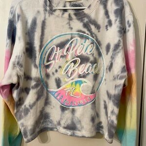 Ocean Drive St Pete Beach Pink Gray Tie-Dye VTG Sweatshirt S Lightweight